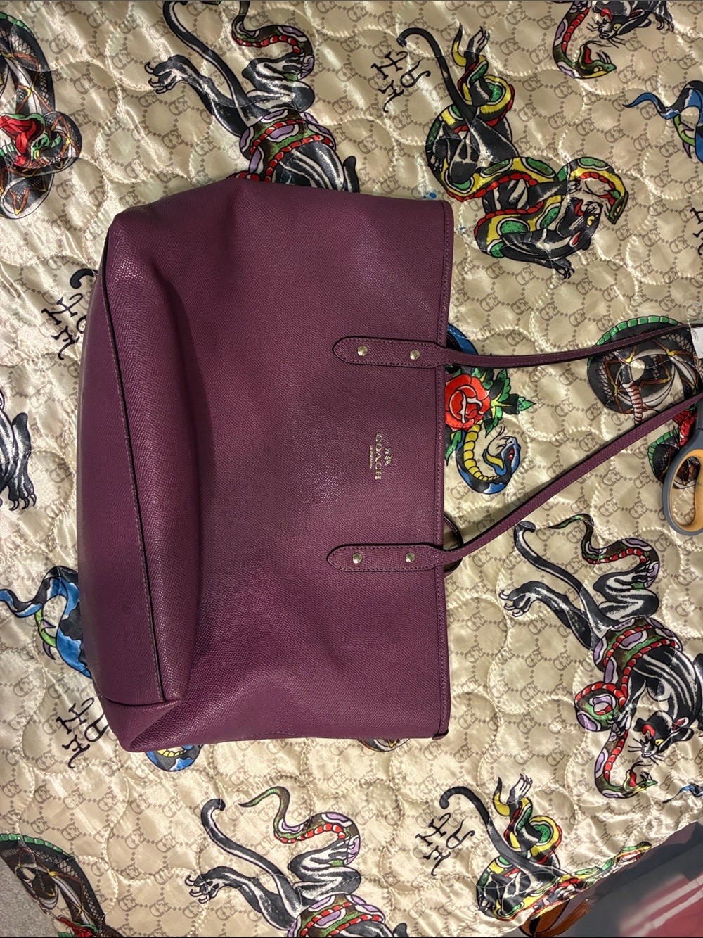 Coach Pebbled Leather Tote - Plum Purple